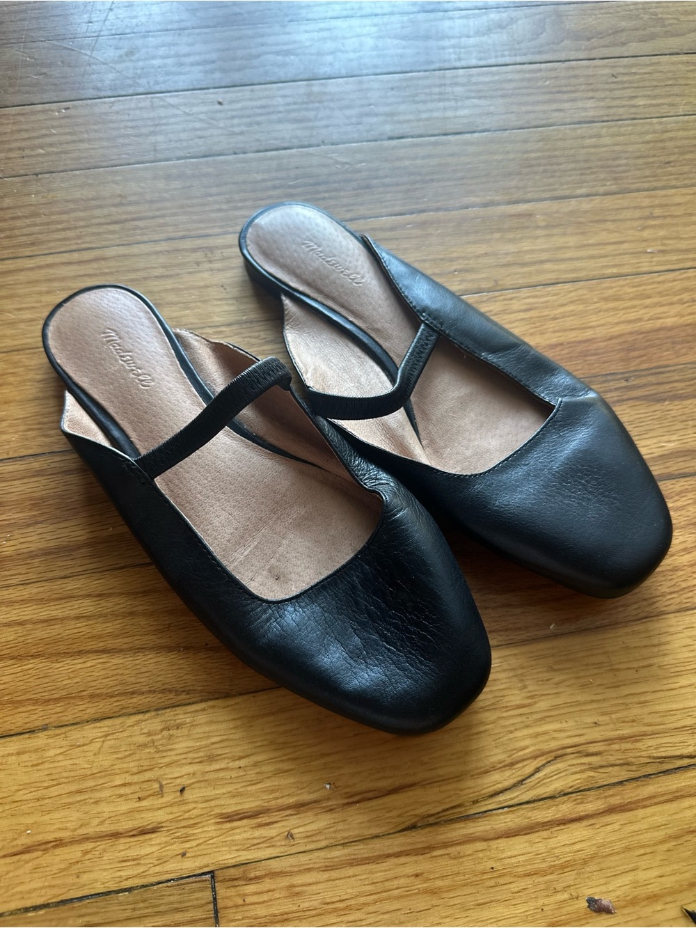 Madewell The Greta Ballet Flat Mule Black Leather Square Toe Slip On 6.5